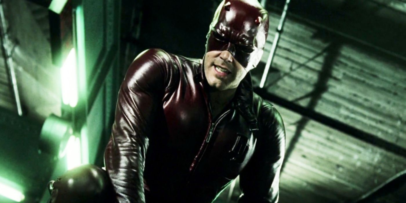 Ben Affleck staring intensely in the Daredevil costume