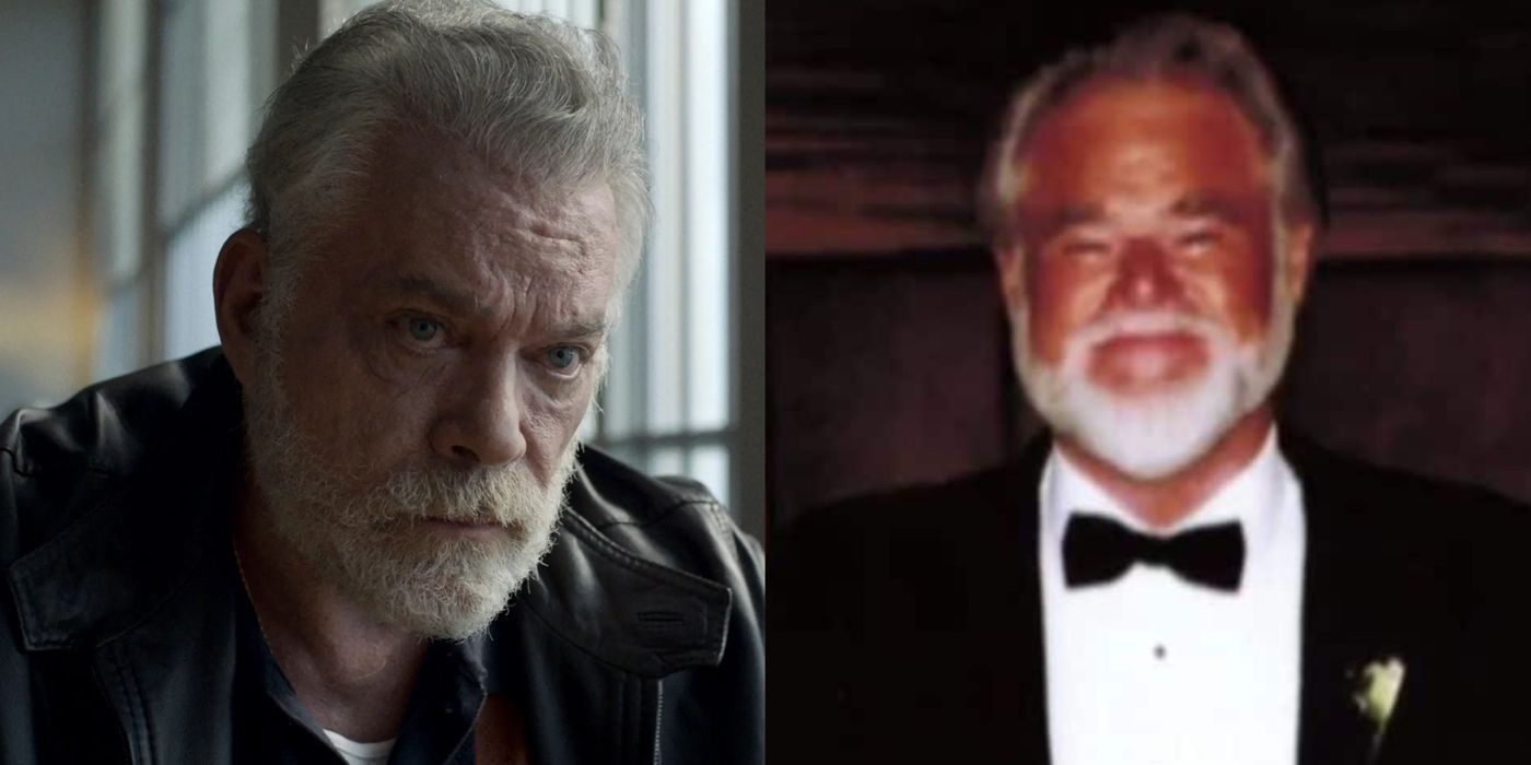 A split image of the real Big Jim Keene and Ray Liotta playing the role in Black Bird 