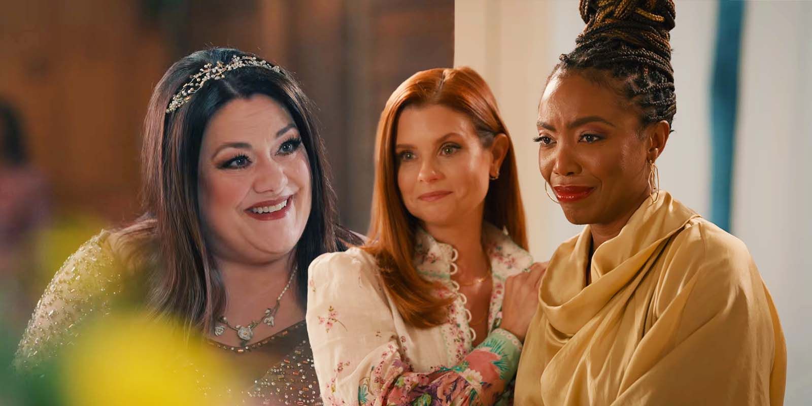 Brooke Elliott as Dana Sue, JoAnna Garcia Swisher as Maddie, and Heather Headley as Helen in the Sweet Magnolias season 3 finale