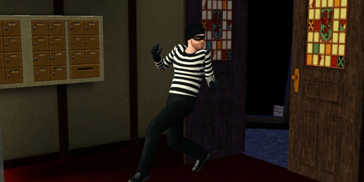 Seorang pencuri di Sims 3, menyelinap ke sebuah rumah.