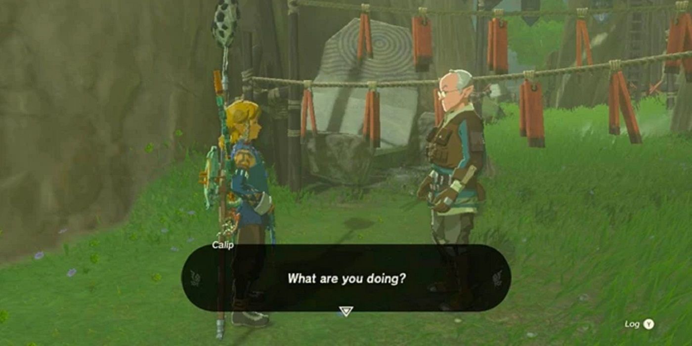 Calip stopping Link in Kakariko Village in Zelda Tears of the Kingdom