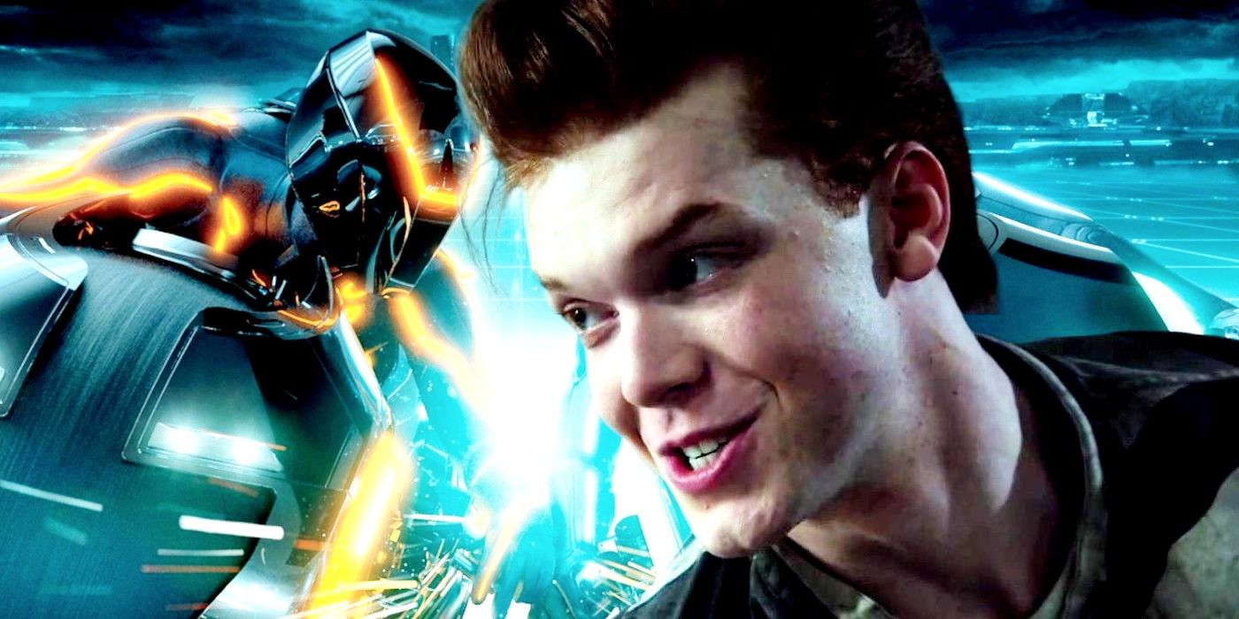 Cameron Monaghan from Gotham and a character riding on a bike in Tron Legacy