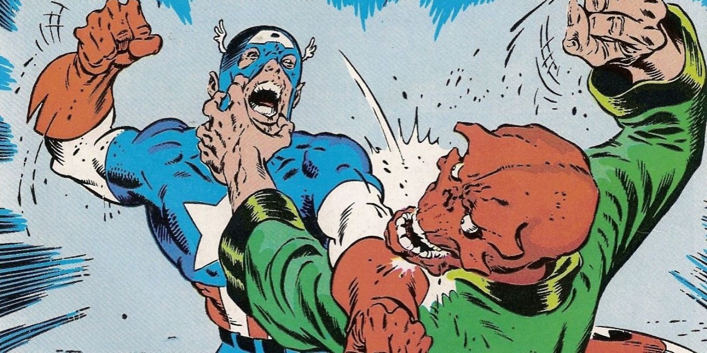 Captain America fighting Red Skull.