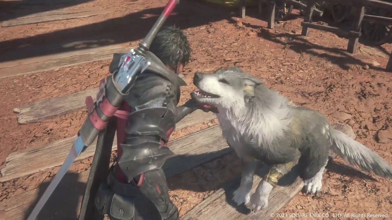 Clive pets Torgal in Final Fantasy 16-1