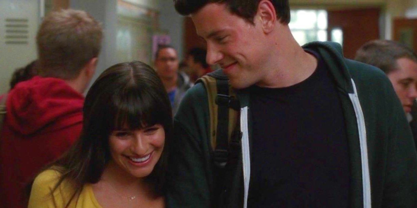 Cory Monteith as Finn Hudson and Lea Michele as Rachel Berry Holding Hands in the Hallway in Glee