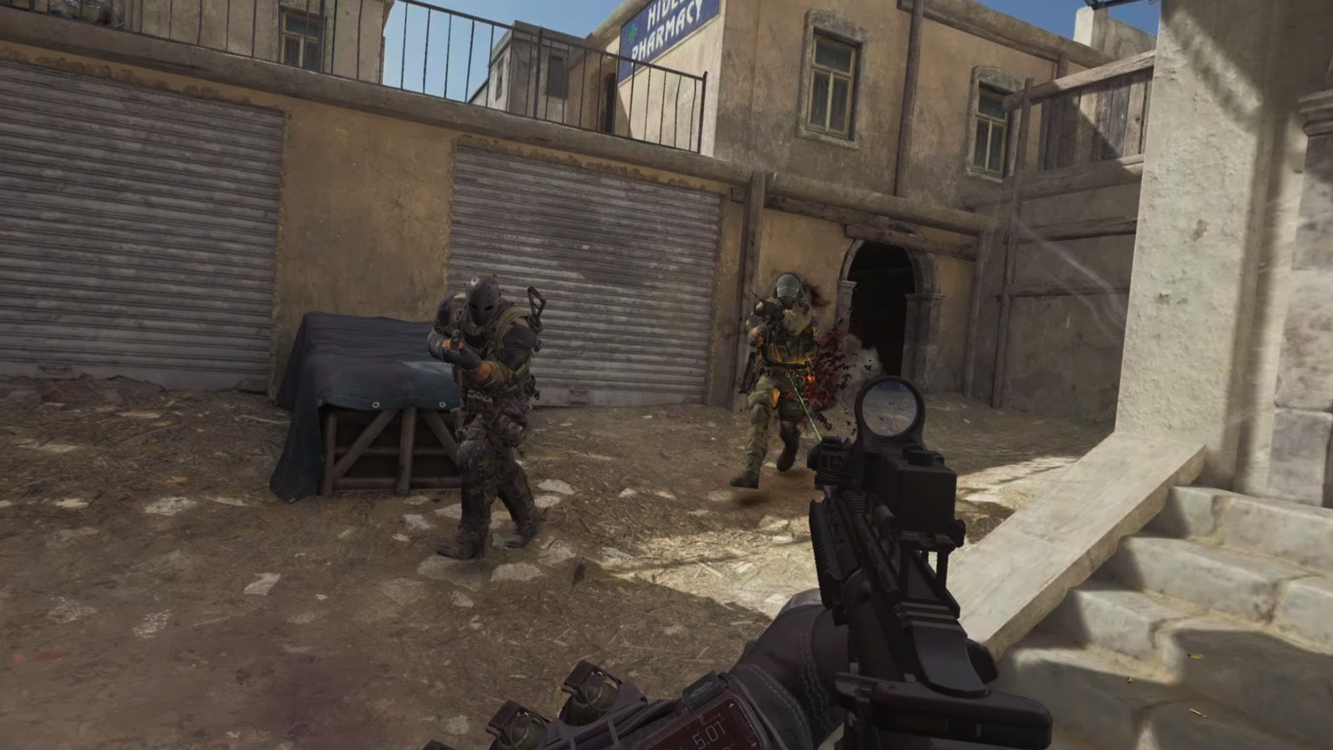 Capture from Crossfire: Sierra Squad&rsquo;s realism mode showing a player firing at oncoming enemies with no visible UI.