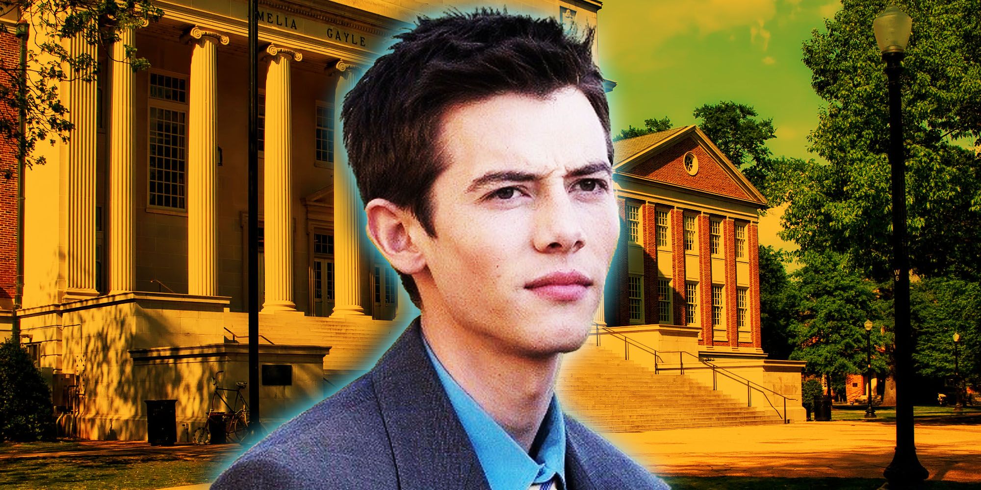 Luke Chambers in front of college backdrop, Cruel Summer season 2