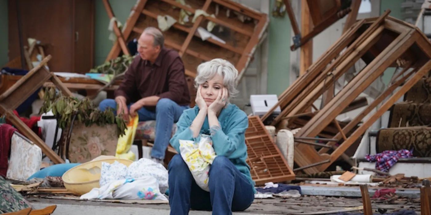 Dale and Meemaw in the wreckage of her house Young Sheldon season 6 finale