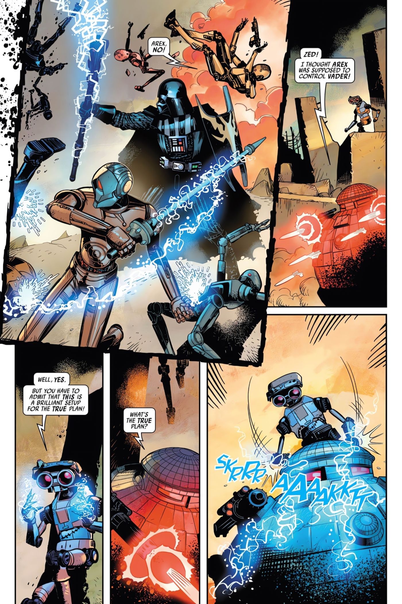 Darth Vader controlling droids with his mind.
