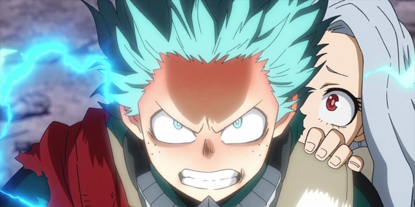 Deku looking extremly angry as Eri in on his back