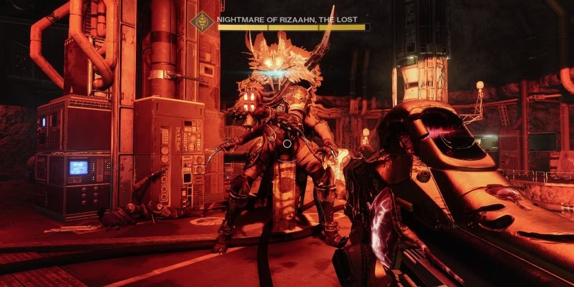 Destiny 2&rsquo;s Nightmare of Rizaahn, The Lost looking at the player in the K1 Communion Lost Sector.