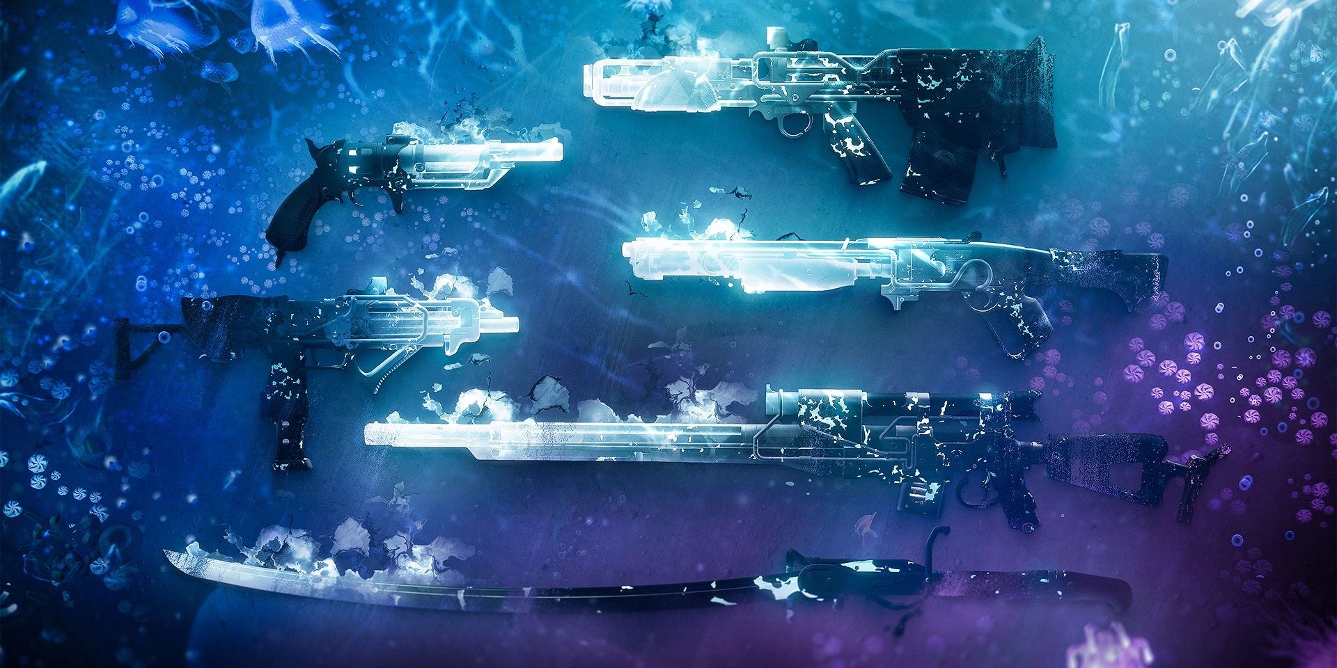 A showcase of Destiny 2&rsquo;s Season of the Deep weapons, all of which have a Taken effect.