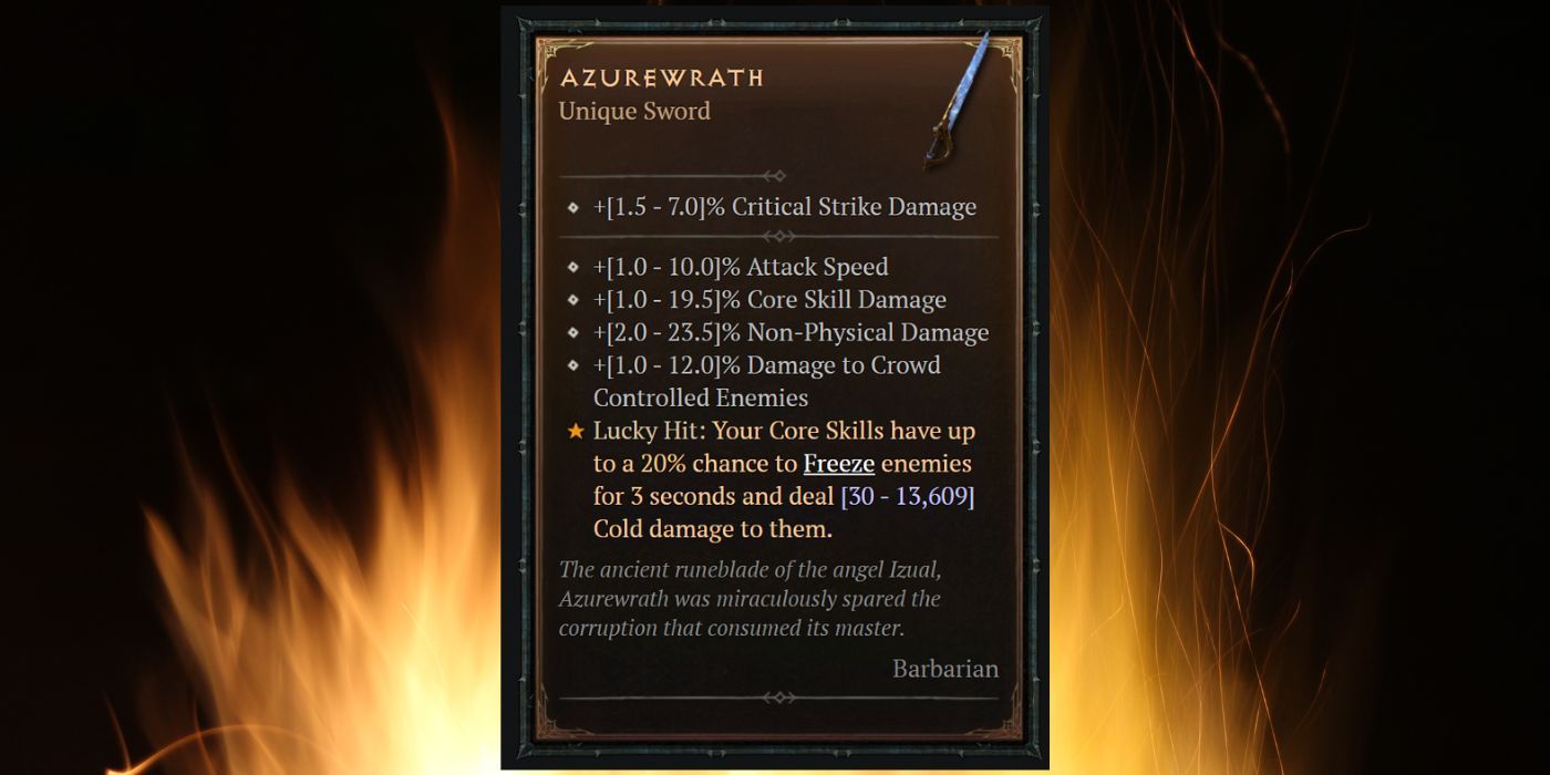 Diablo 4 Azurewrath Sword