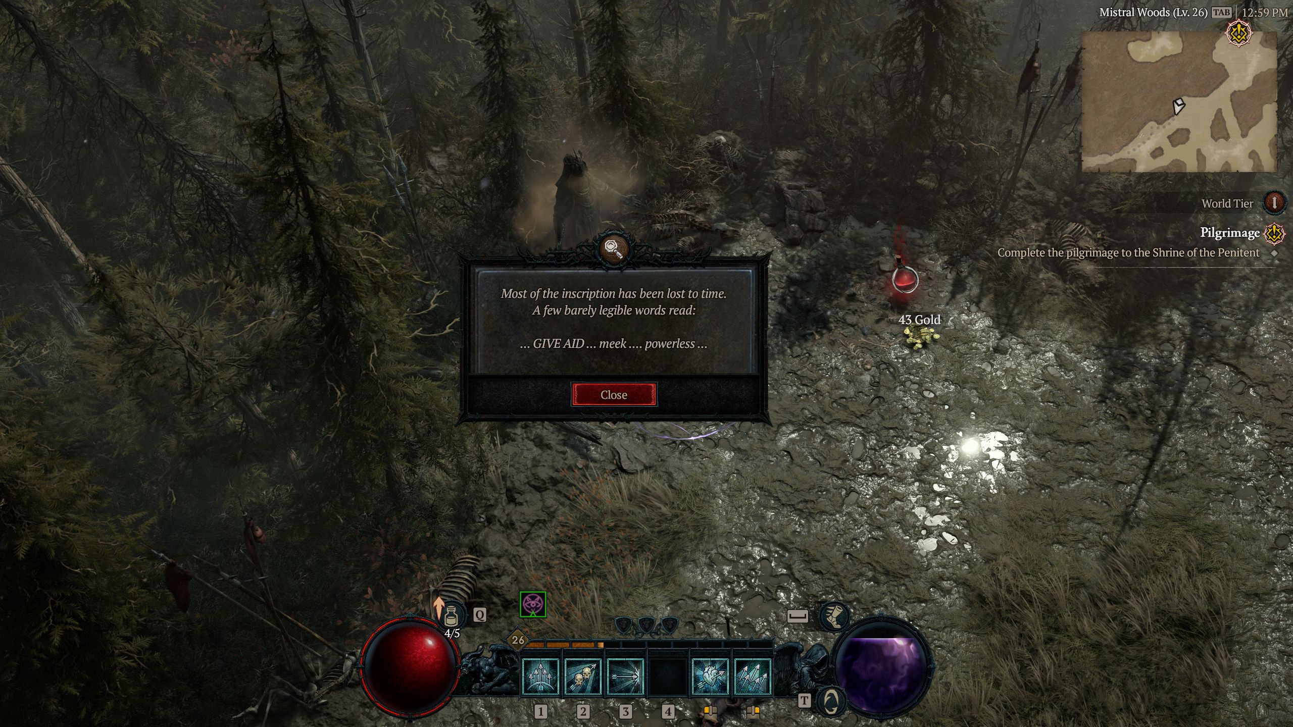 Diablo 4 Player Reading Faded Plaque Inscription For Clues In Forest Area