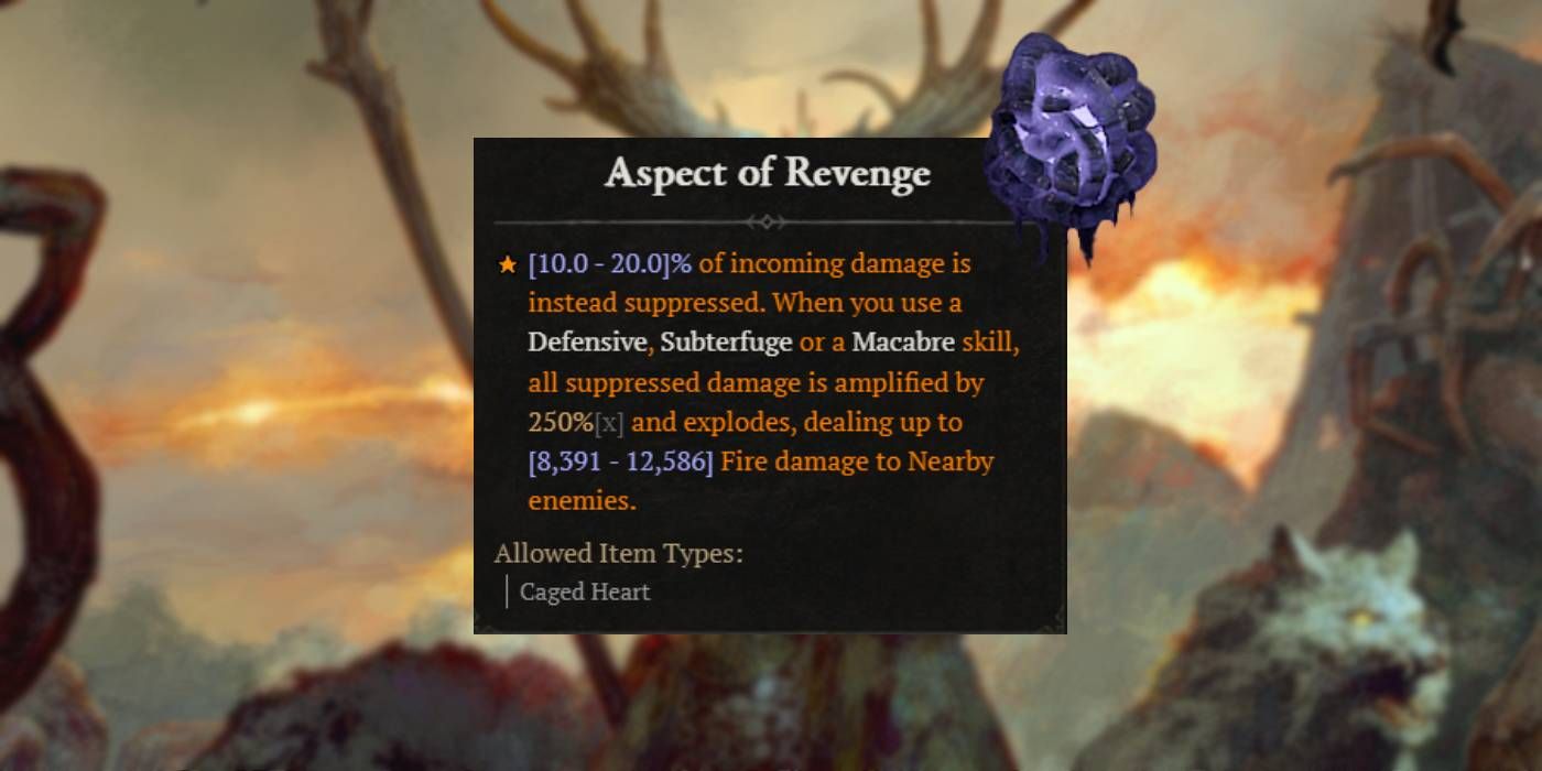 Diablo 4 Aspect of Revenge from Brutal Malignant Heart Power (Druid)