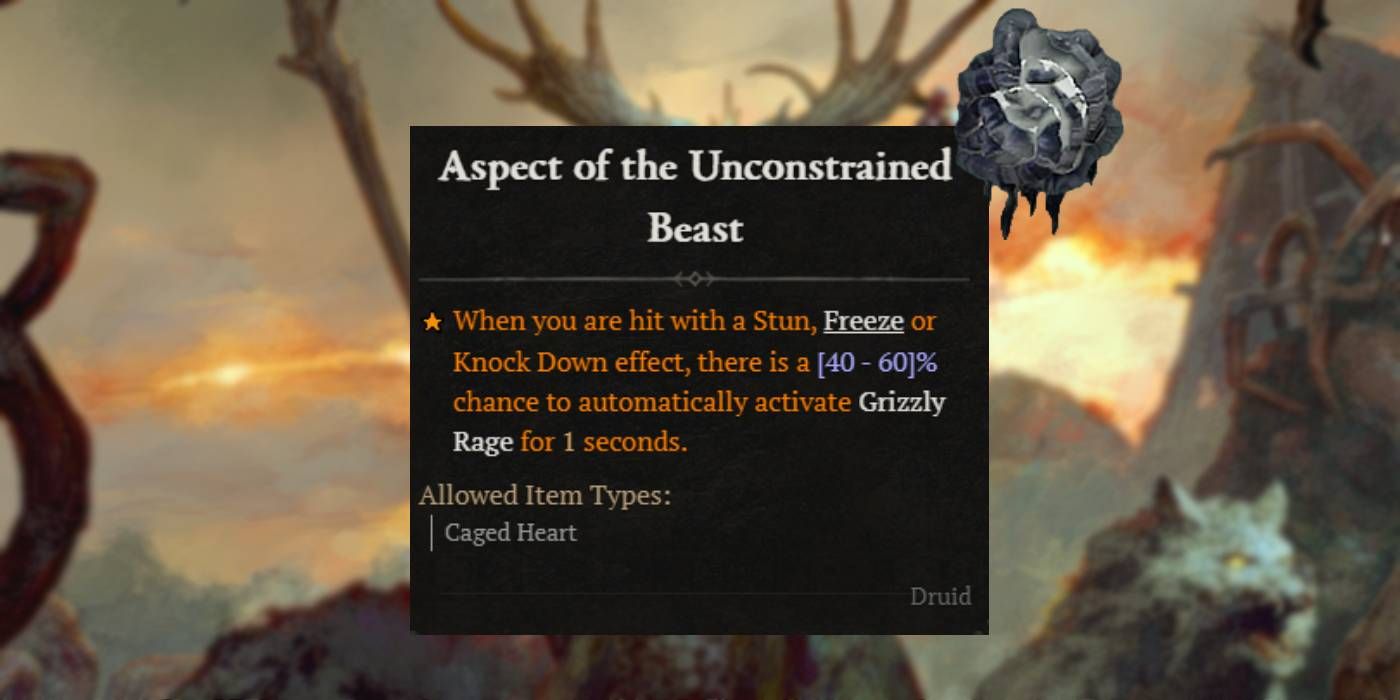 Diablo 4 Aspect of the Unconstrained Beast from Wrathful Malignant Heart Power