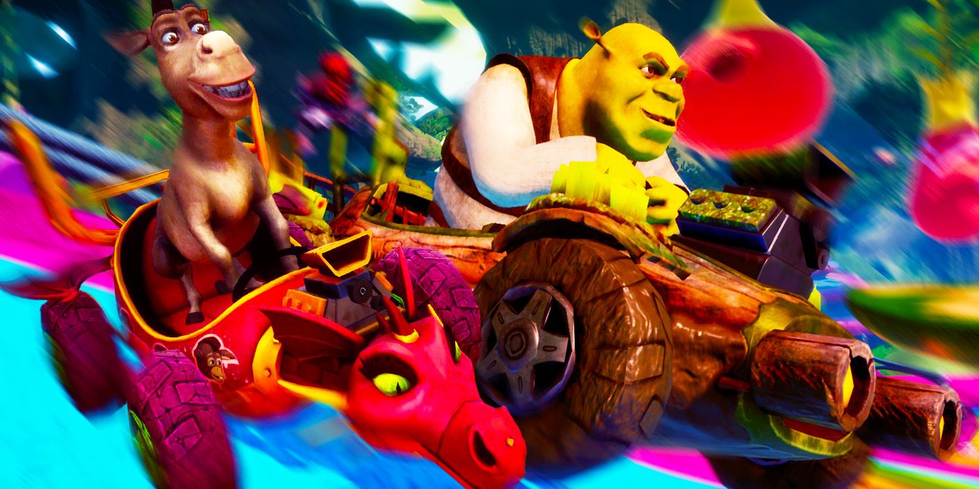 Shrek and Donkey race in DreamWorks All-Star Kart Racing