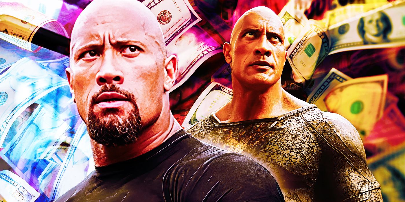Dwayne Johnson in Fast and Furious and Black Adam surrounded by money