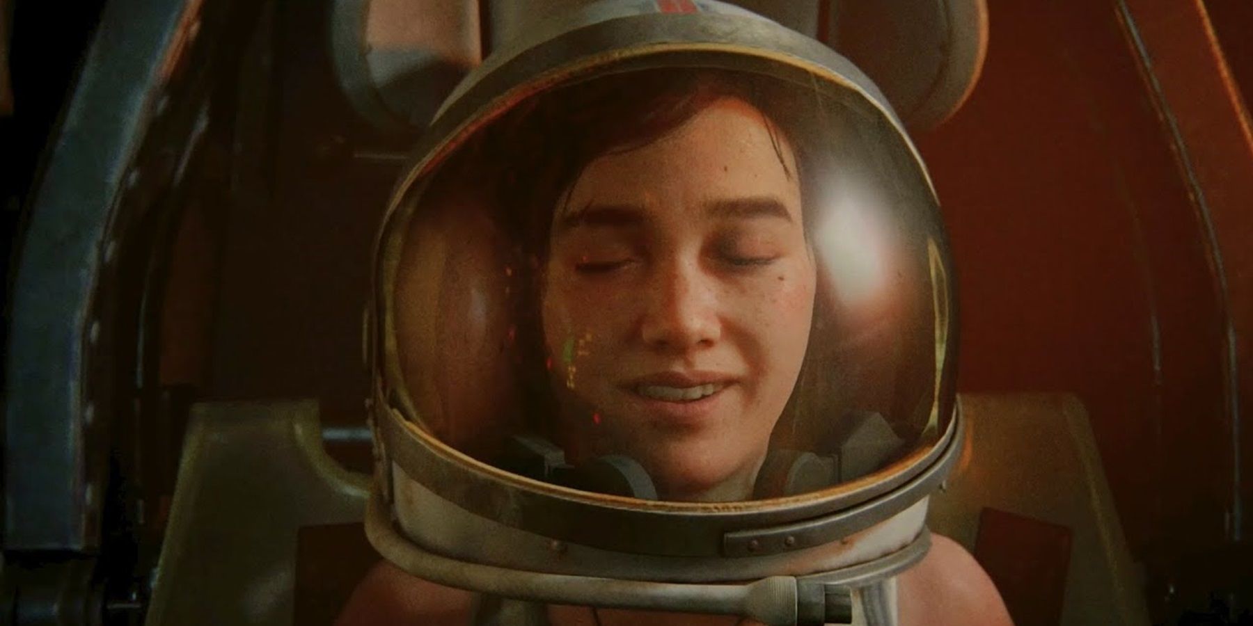 Ellie in a space capsule in The Last of Us Part II
