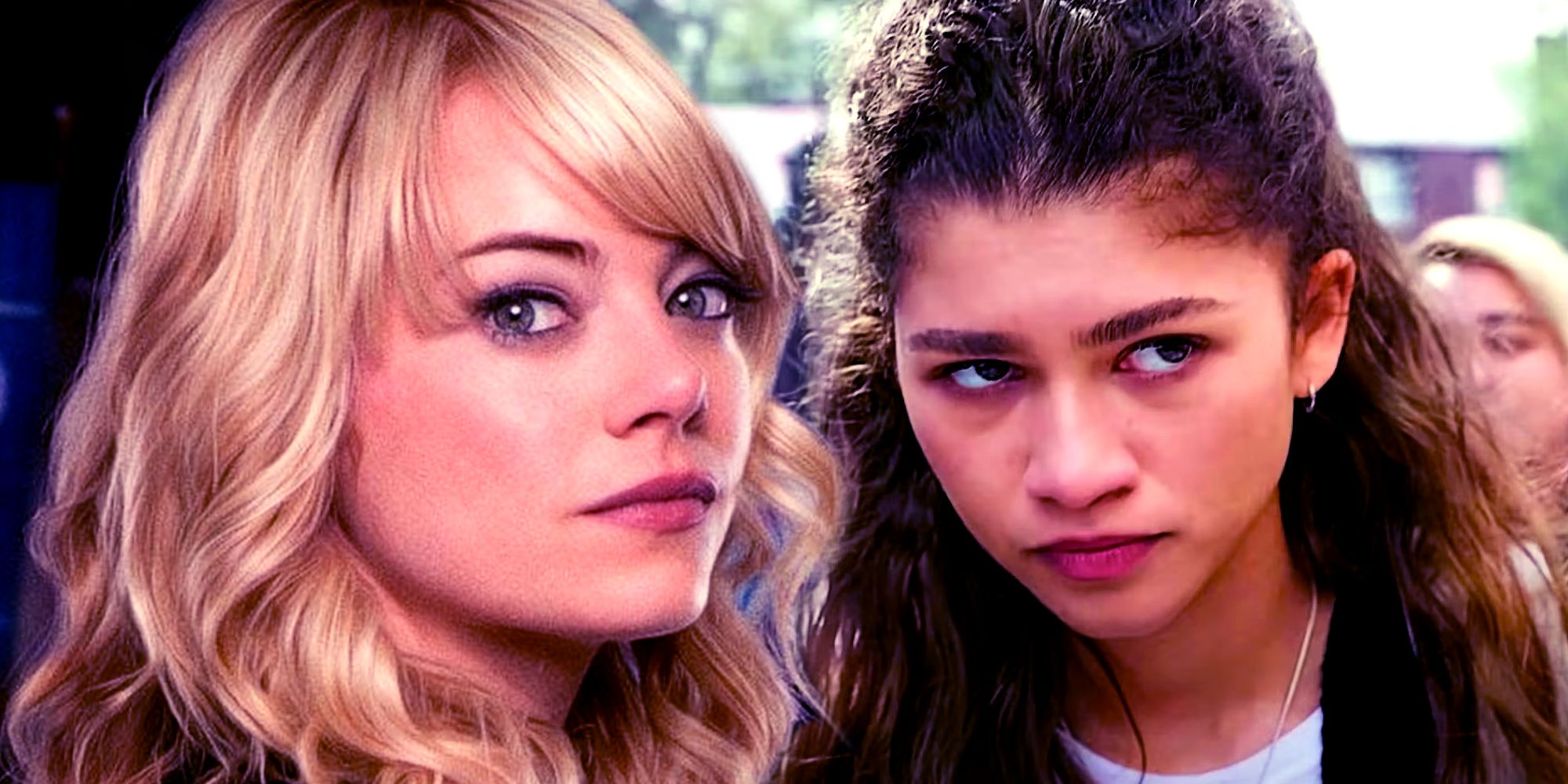 Emma Stone as Gwen Stacy and Zendaya as MJ in the Spider-Man Movies