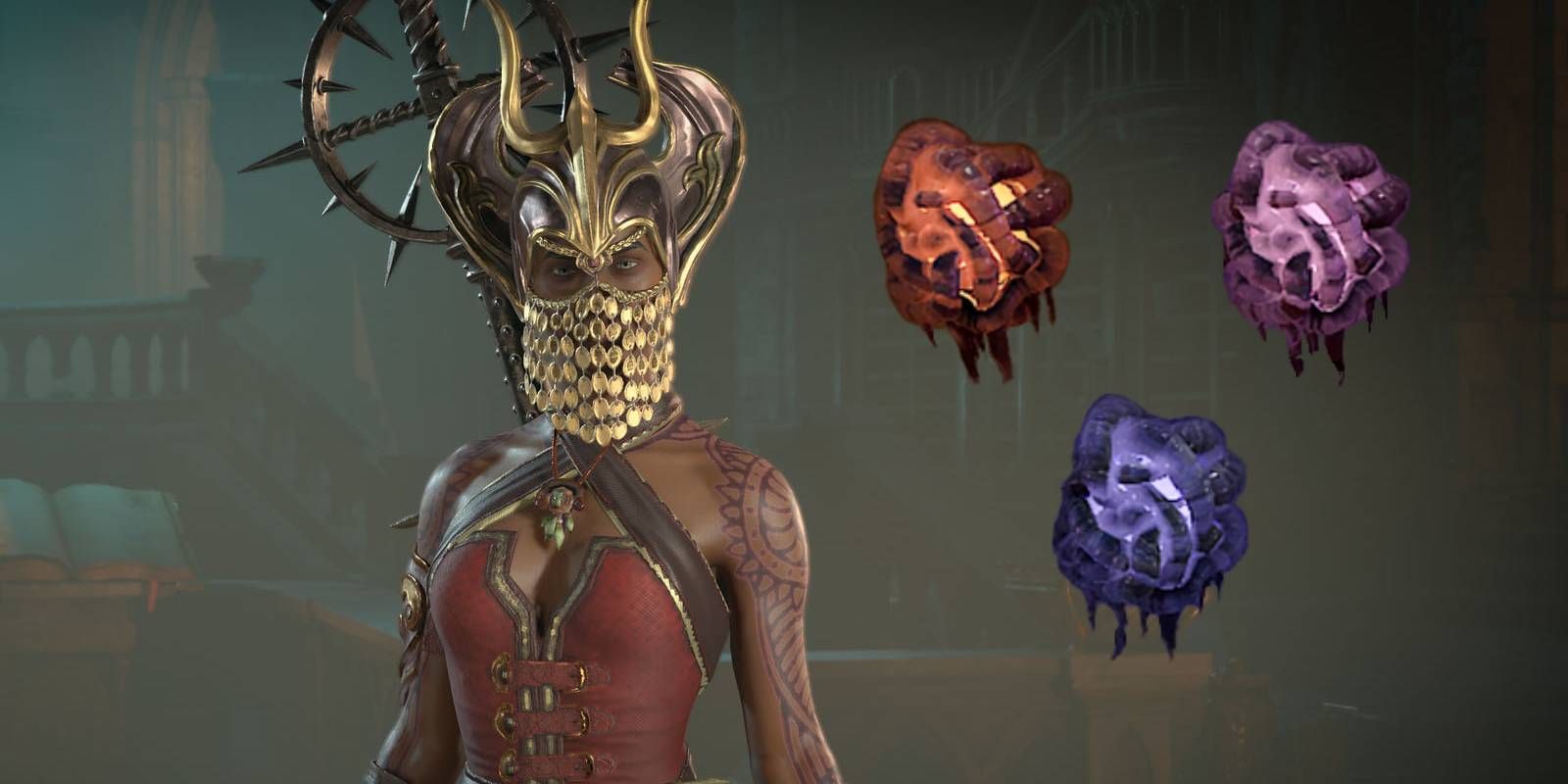 Clase de mago de Diablo 4 rodeada de corazones malvados que otorgan poderes