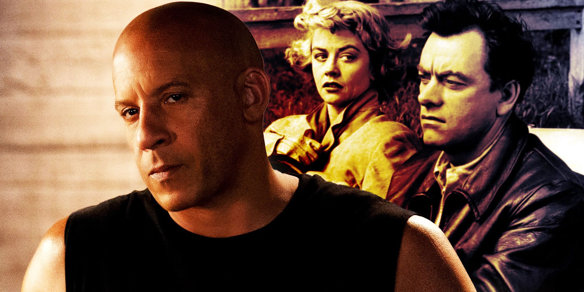 An image of Dom Toretto looking serious in front of the cast of the 1954 Fast and Furious