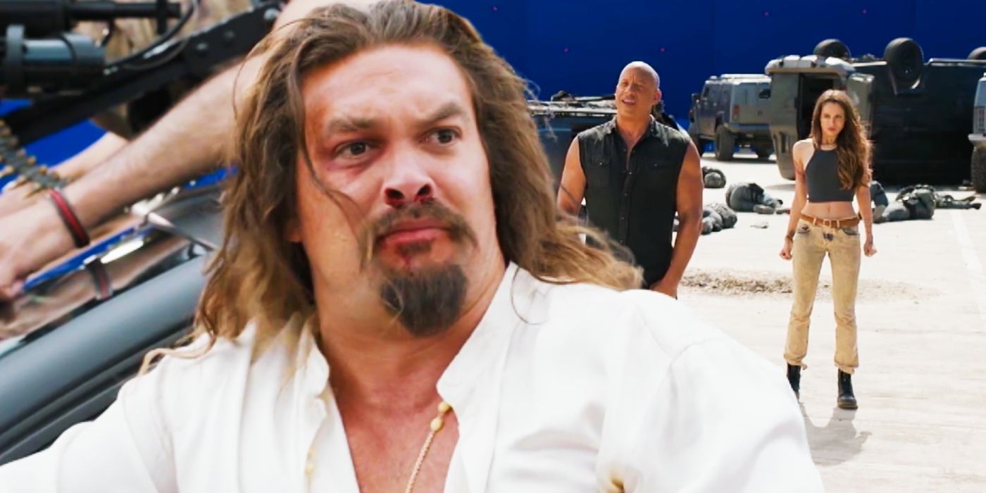 Custom image of Jason Momoa juxtaposed with Vin Diesel on the Fast X set.