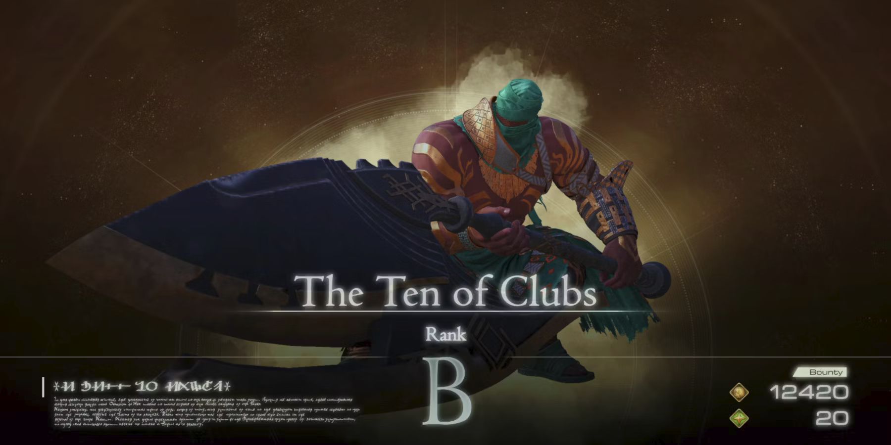 يركع The Ten of Clubs ، وهو إنسان ضخم ذو لون أخضر ، بفأسه الضخم مرسومًا.