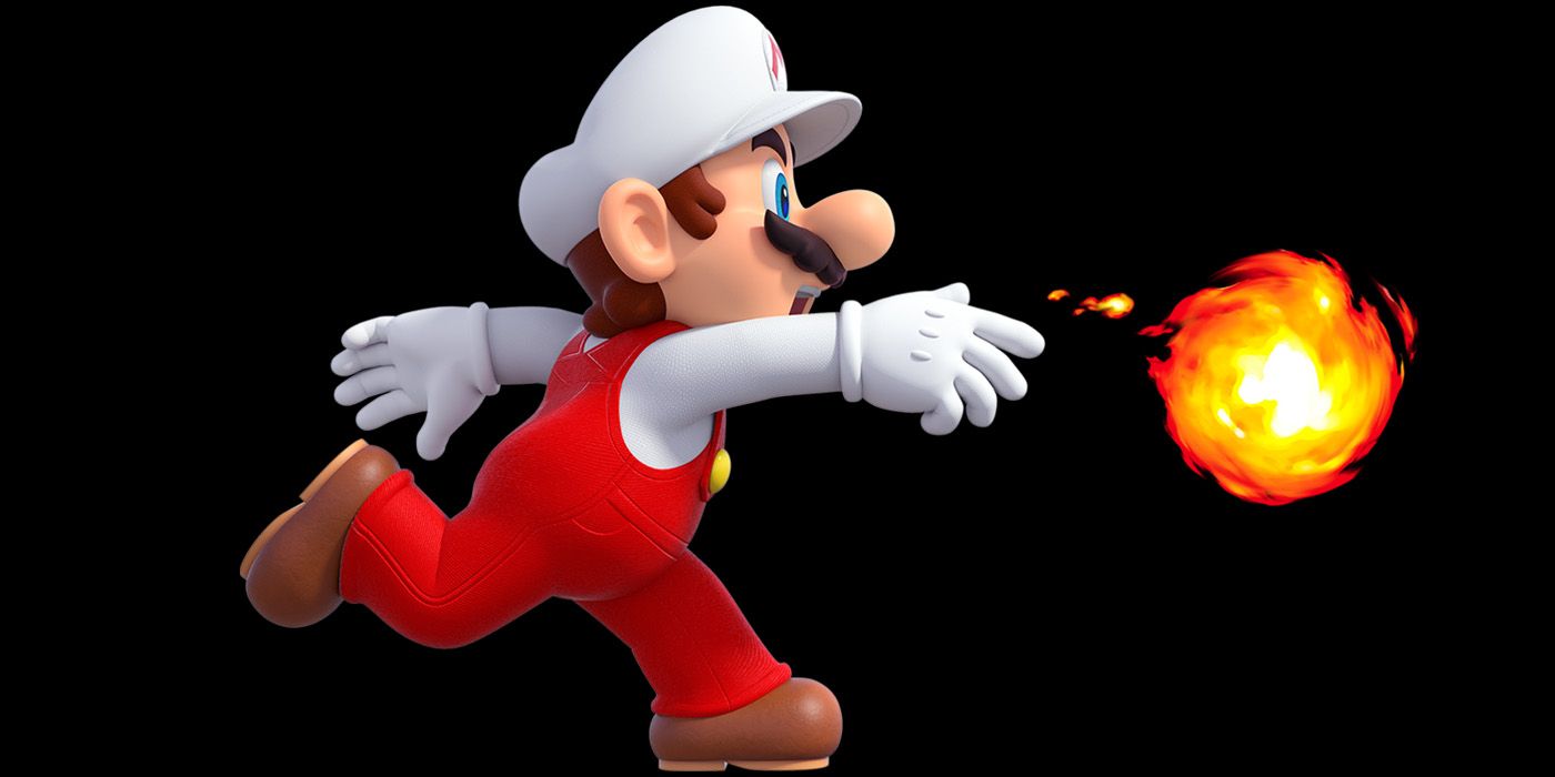 Fire Flower Mario throwing a ball of fire.