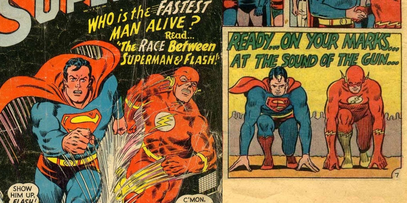 Flash races Superman on a cover and then lines up next to each other