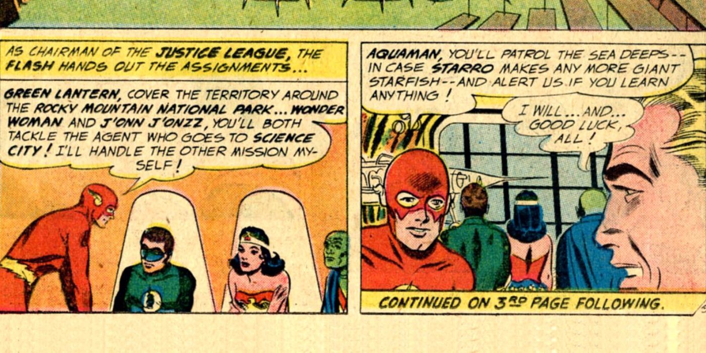 Flash giving out assignments to Justice League as their chairman