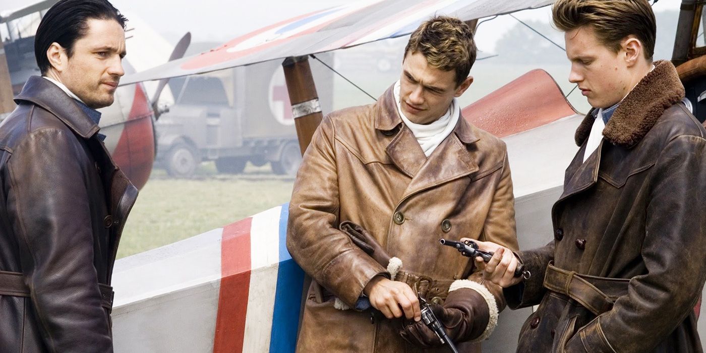 James Franco and two other pilots standing around their plane in Flyboys.