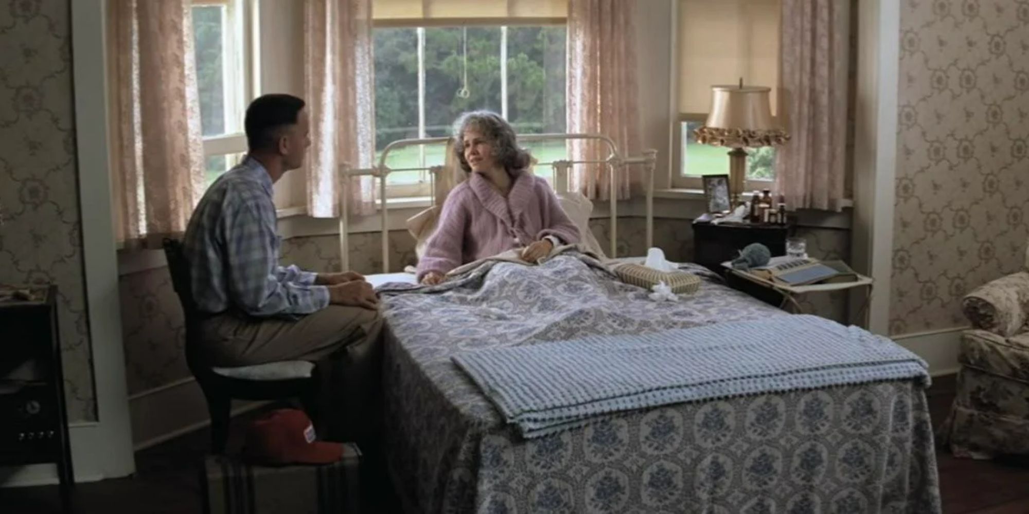 Forrest Gump (Tom Hanks) talking to his mother before her death in Forrest Gump