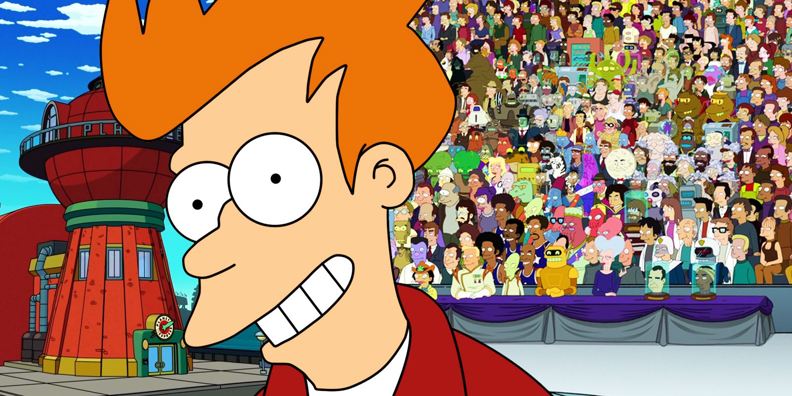 Fry and the cast of Futurama