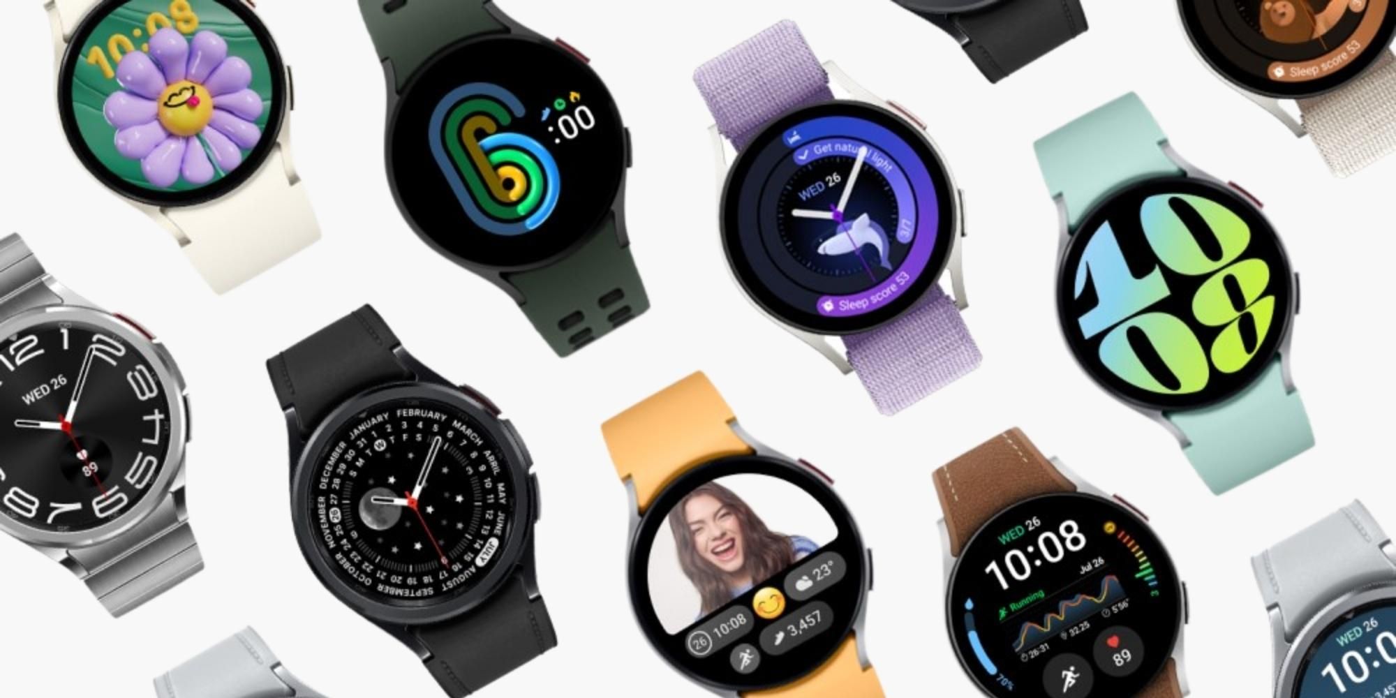 Galaxy Watch 6 and Watch 6 Classic in different colors and watch faces