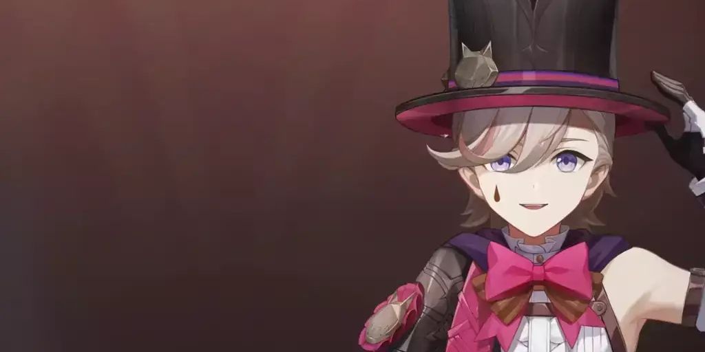 Genshin Impact&rsquo;s Lyney poses while holding his hat.