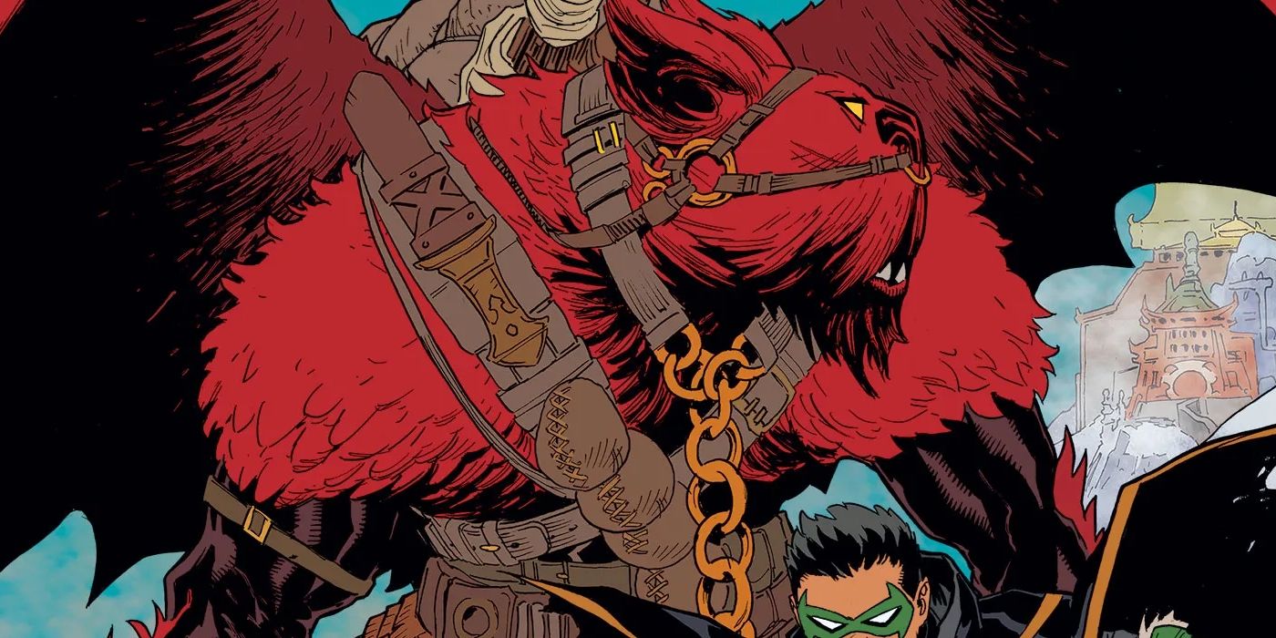 La mascota de Robin, Goliat, que es un monstruo murciélago gigante y peludo de color rojo.