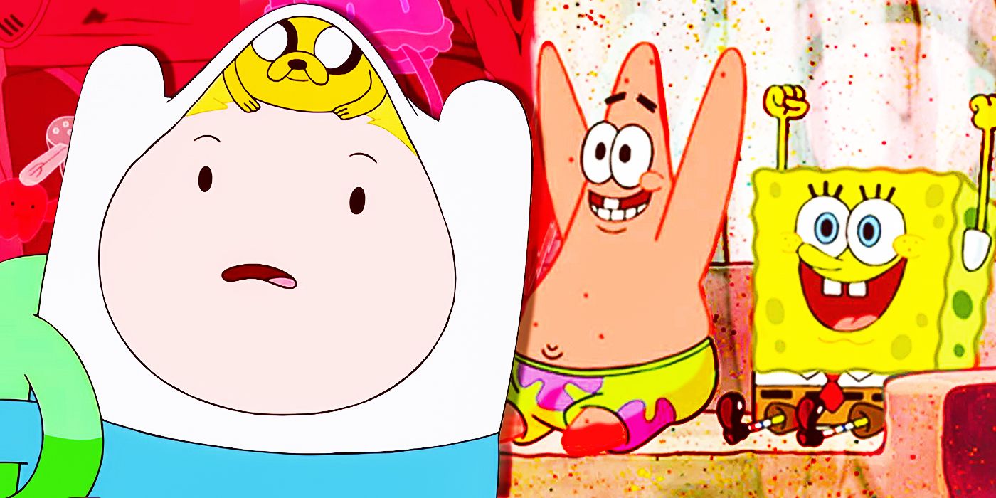 Collage of Jake and Finn from Adventure Time and Spongebob and Patrick from Spongebob Squarepants