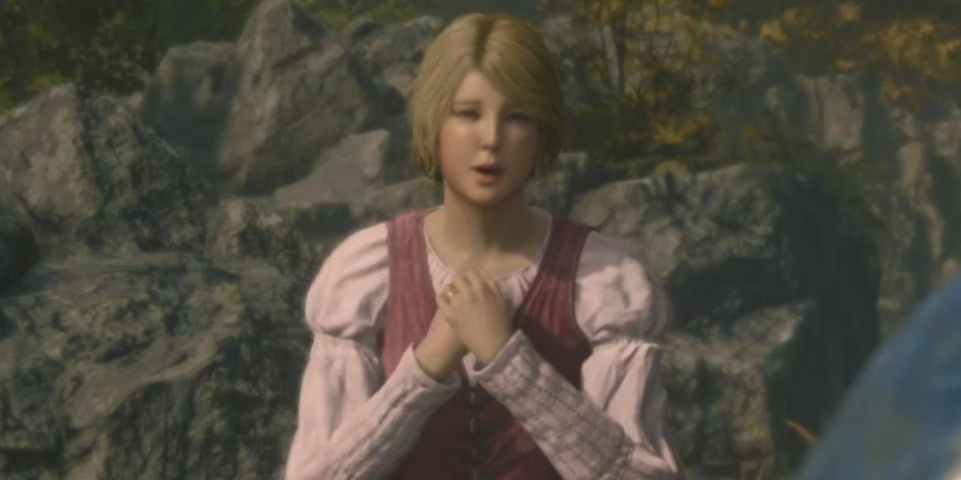 Hanna, a blonde woman, makes a pleasantly surprised face while clasping her hands over her heart.