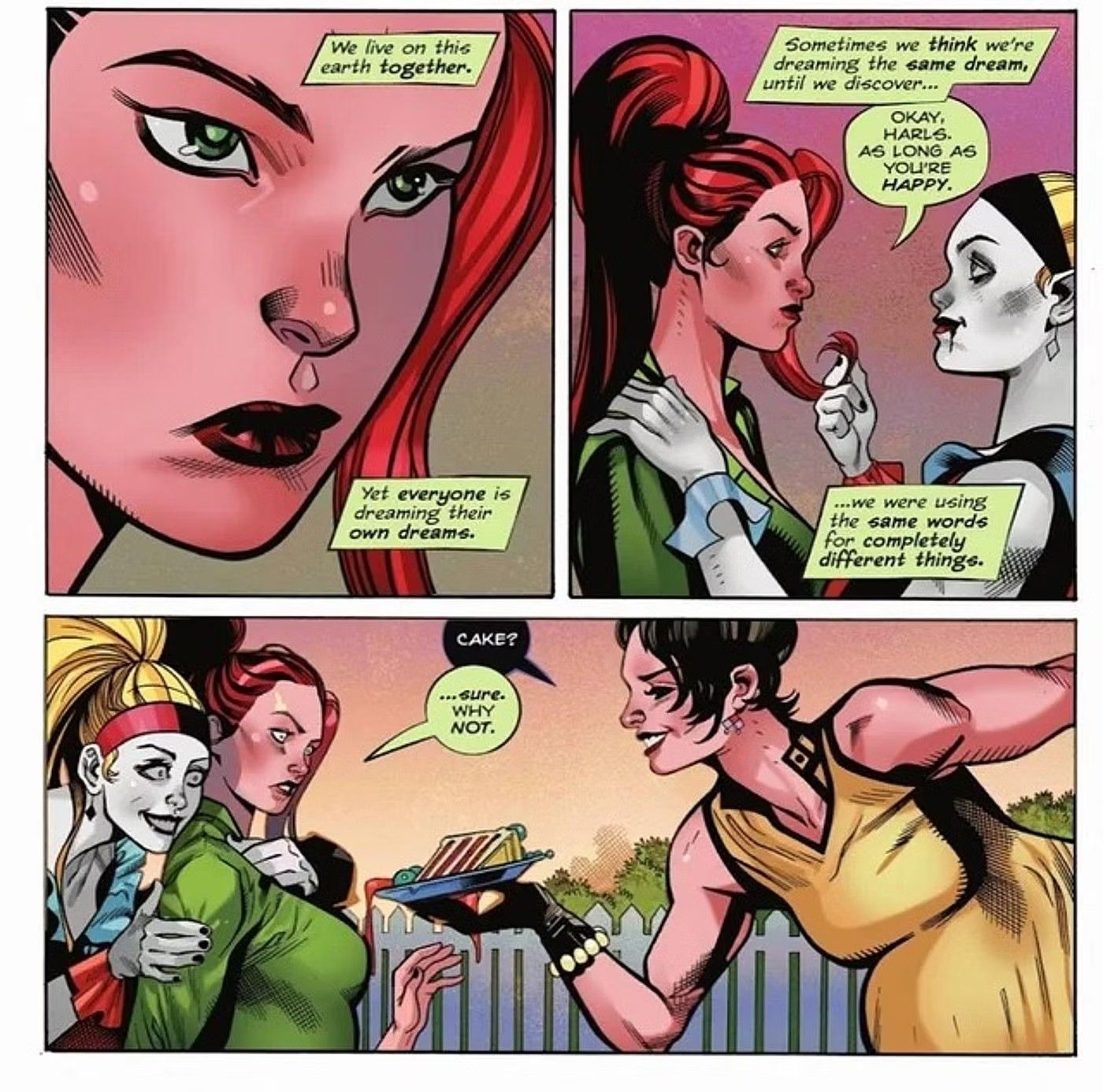 Harley Quinn and Poison Ivy in a Suburban Backyard