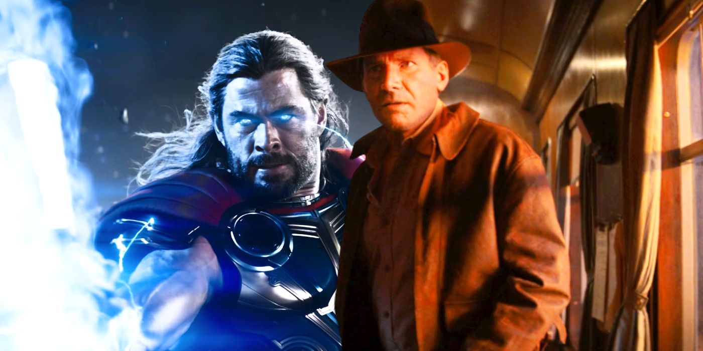 Custom image of Harrison Ford in Indiana Jones 5 and Chris Hemsworth in Thor 4.