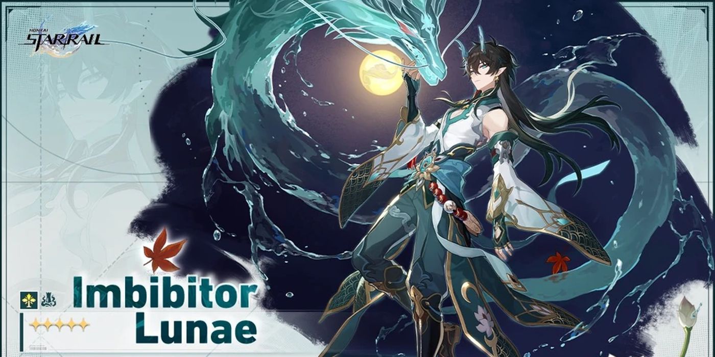 A key art for Honkai Star Rail&rsquo;s Imbibitor Lunae, who gently pets an elemental dragon flying near him. The image also reveals Imbibitor Lunae is an Imaginary Destruction character.