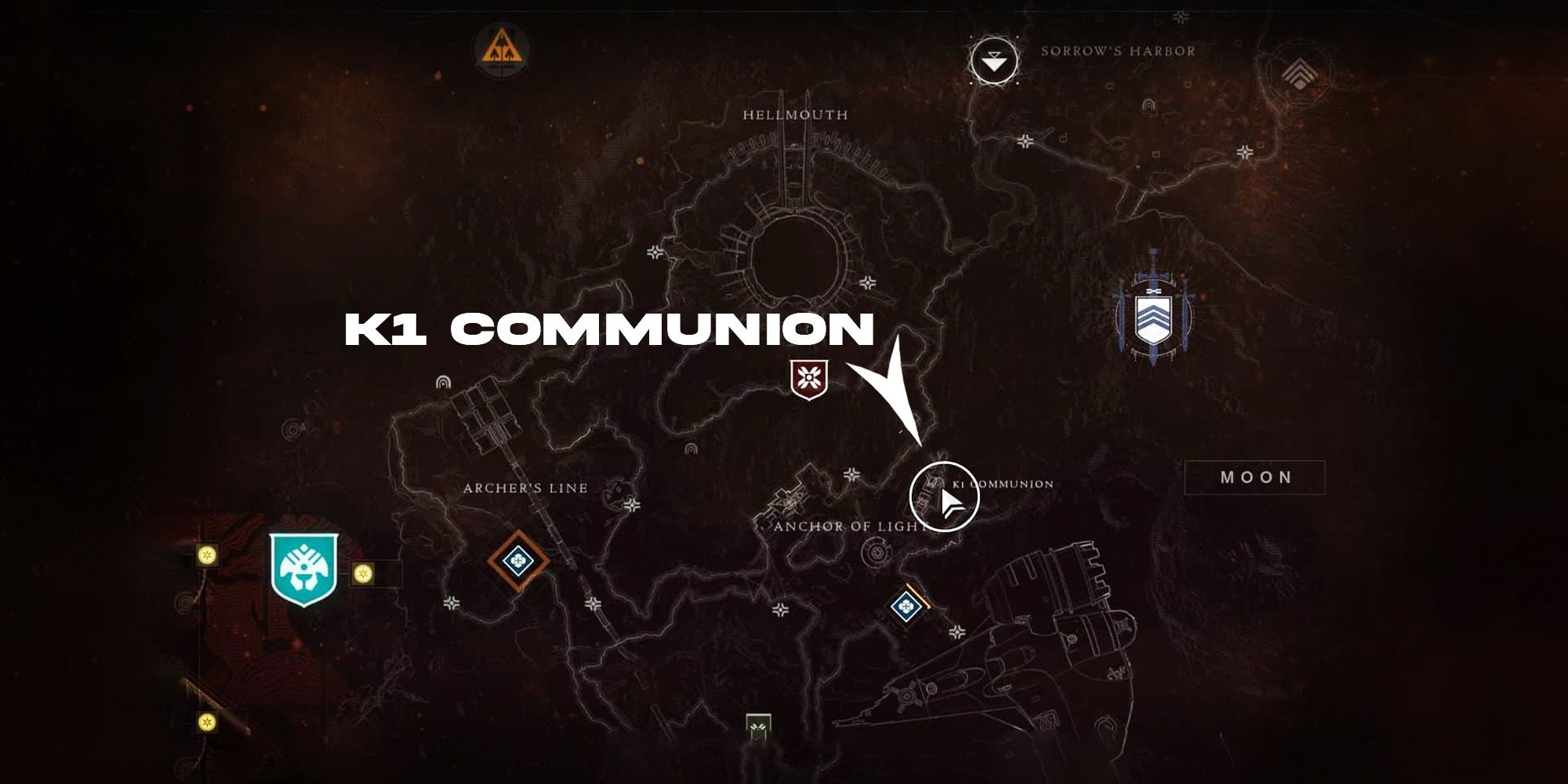 Destiny 2&rsquo;s K1 Communion Lost Sector highlighted on the Moon map.
