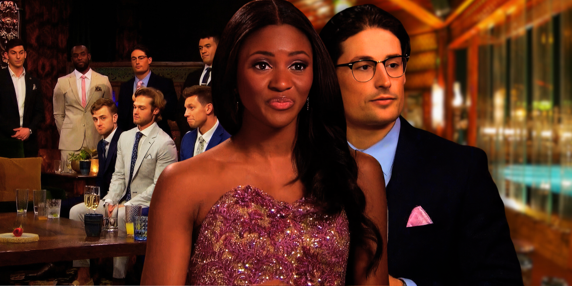 The Bachelorette&rsquo;s Charity Lawson and Brayden Bowers, with other suitors behind them