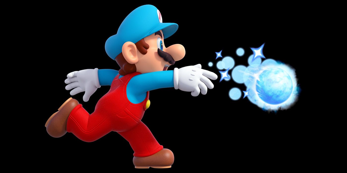Mario throwing a ball of ice with the Ice Flower powerup.