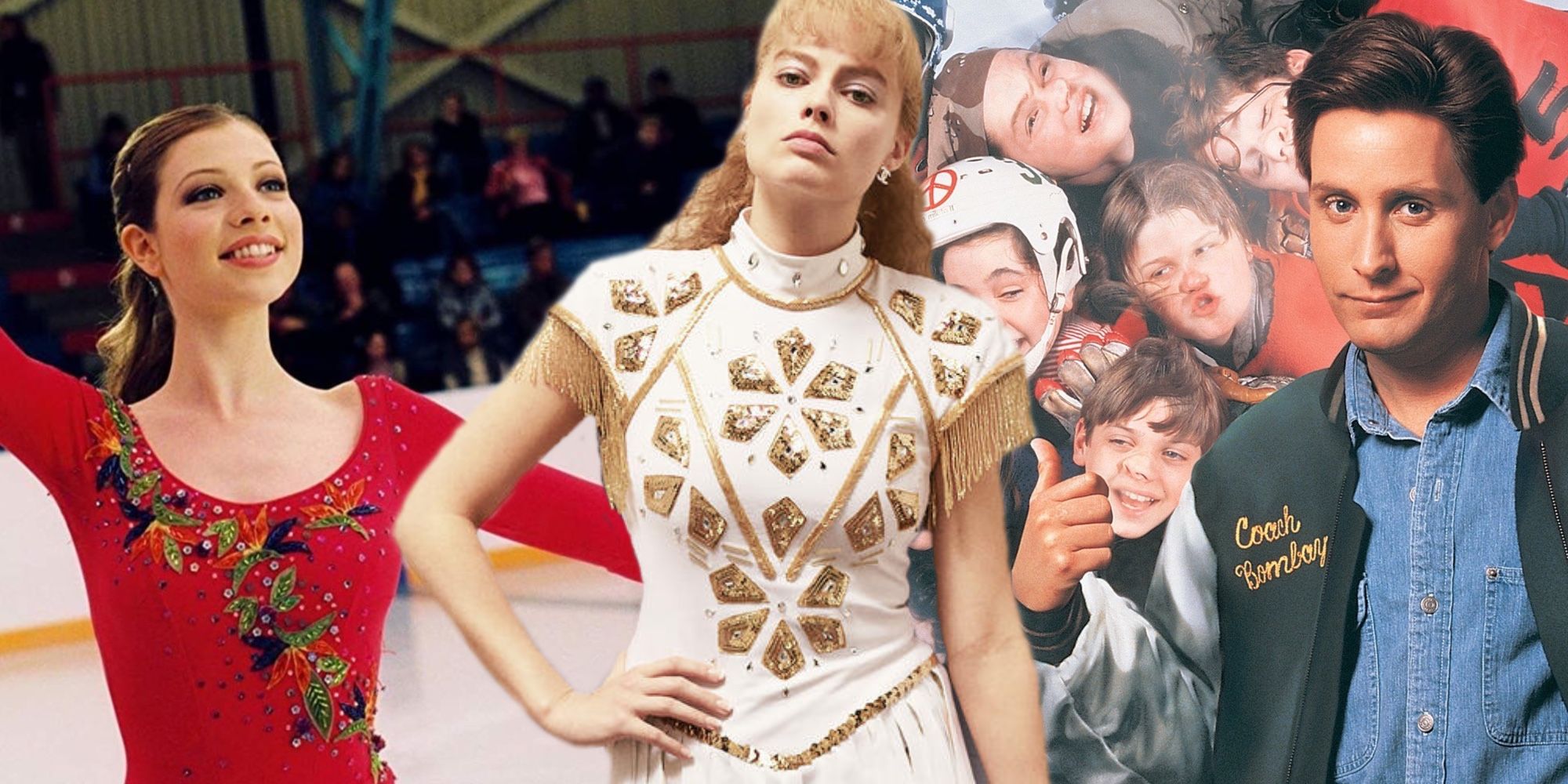 A composite image of characters from Ice Princess, I, Tonya, and The Mighty Ducks