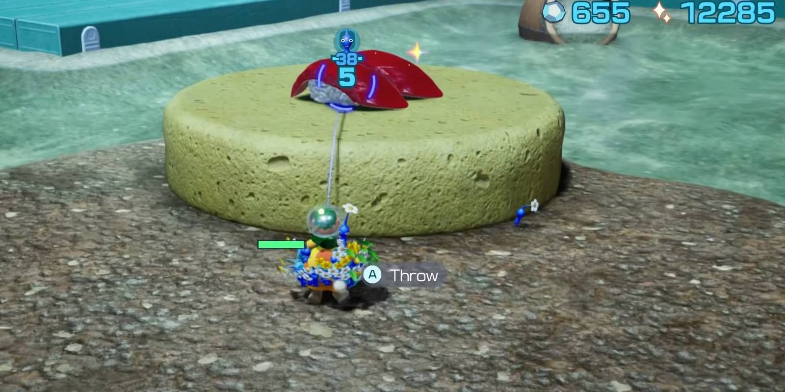 Pikmin 4 Throwing Blue Pikmin On Top of Ledge in a Cave