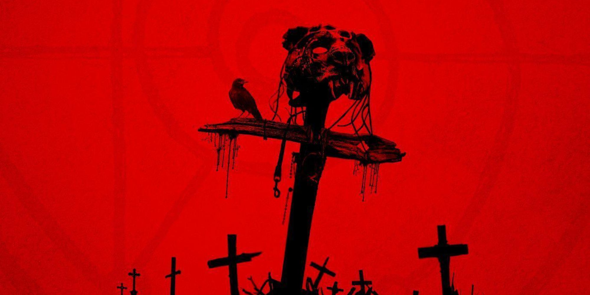 Cross with a cat skull on it from Pet Sematary Bloodlines poster