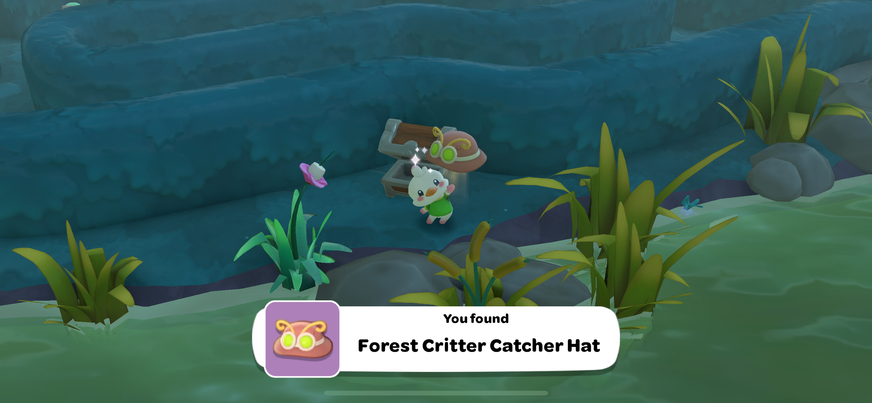 Character collecting the Forest Critter Catcher Hat in Hello Kitty Island Adventure