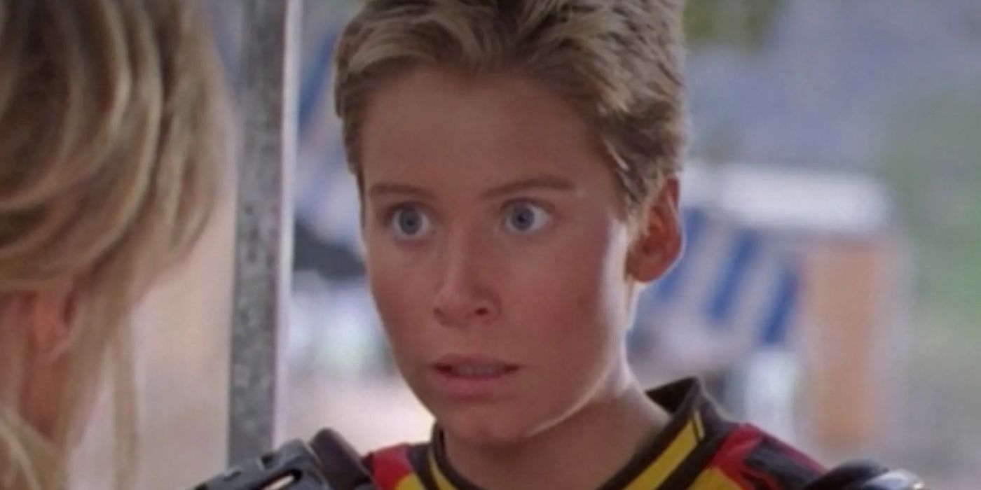 Disney Channel original movie Motocrossed: Andrea with short hair in motocross gear 